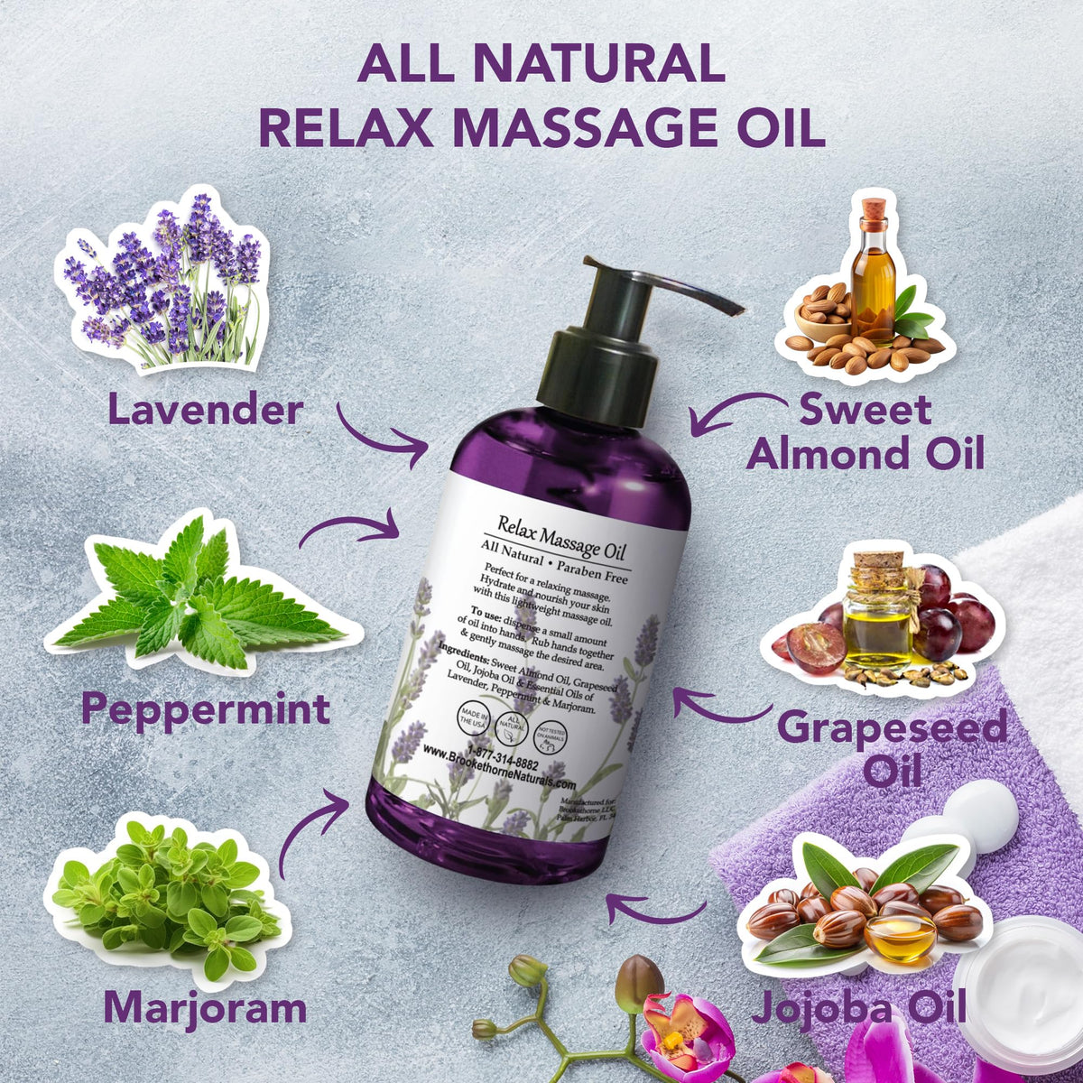 Lavender Peppermint Marjoram Body Massage Oil 8oz R73252