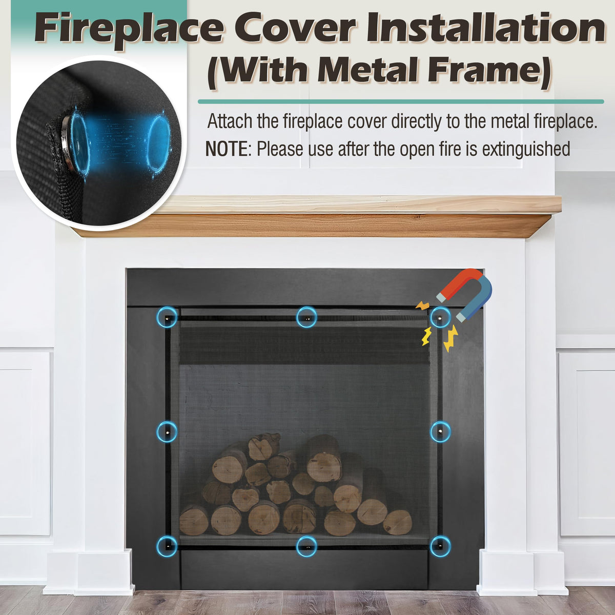Black Magnetic Mesh Fireplace Cover H8048