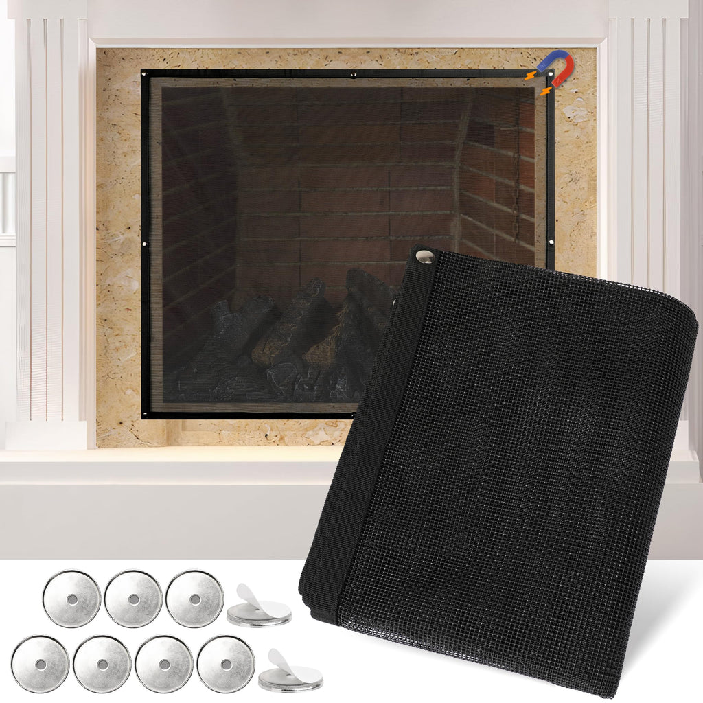 Black Magnetic Mesh Fireplace Cover H8048