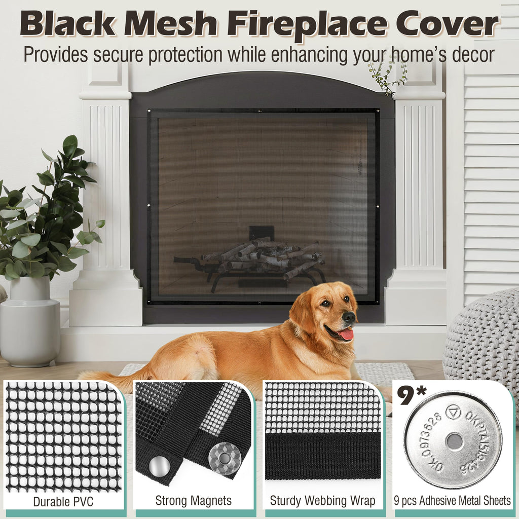 Black Magnetic Mesh Fireplace Cover H8048