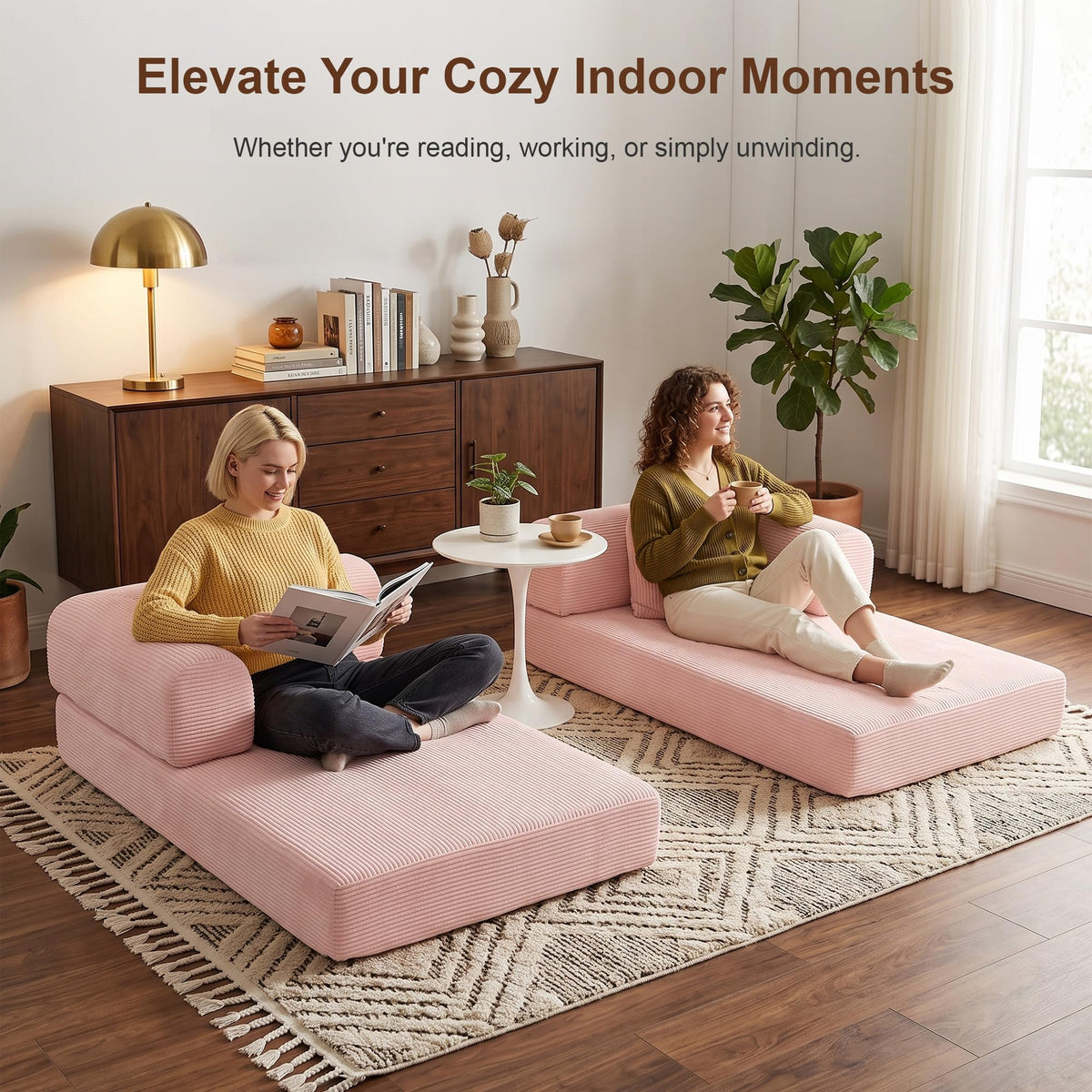 Pink Convertible Futon Sofa Bed with 3 Pillows K52277
