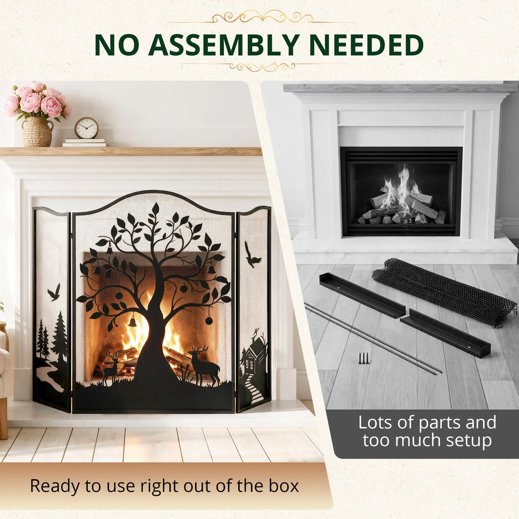 50" x 36" 3-Panel Tree Pattern Fireplace Screen I563