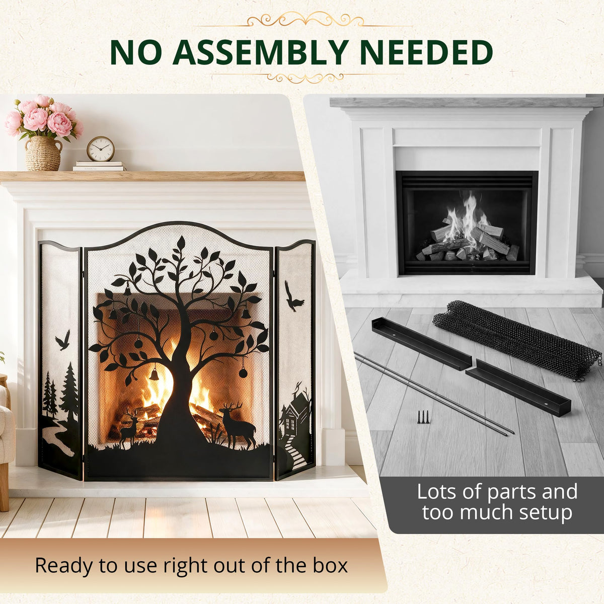 50" x 36" 3-Panel Tree Pattern Fireplace Screen I563