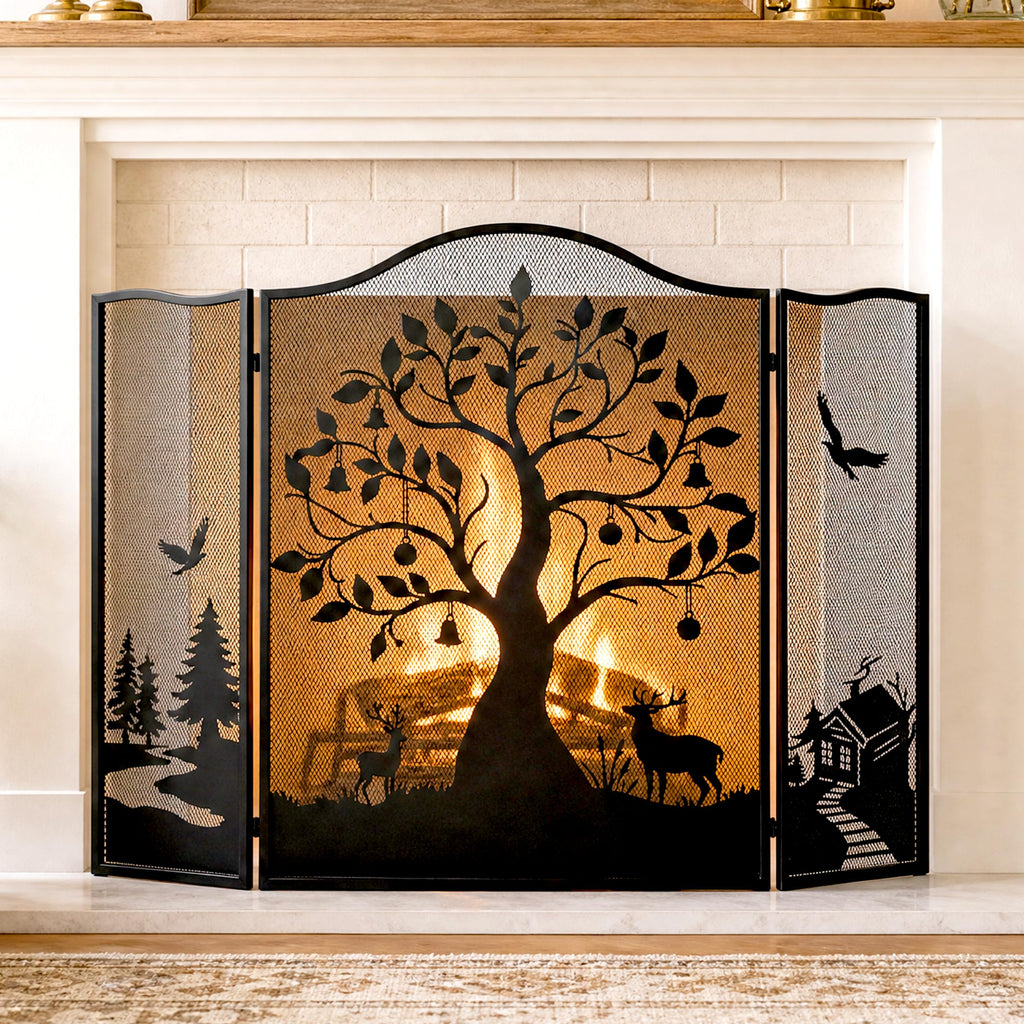 50" x 36" 3-Panel Tree Pattern Fireplace Screen I563