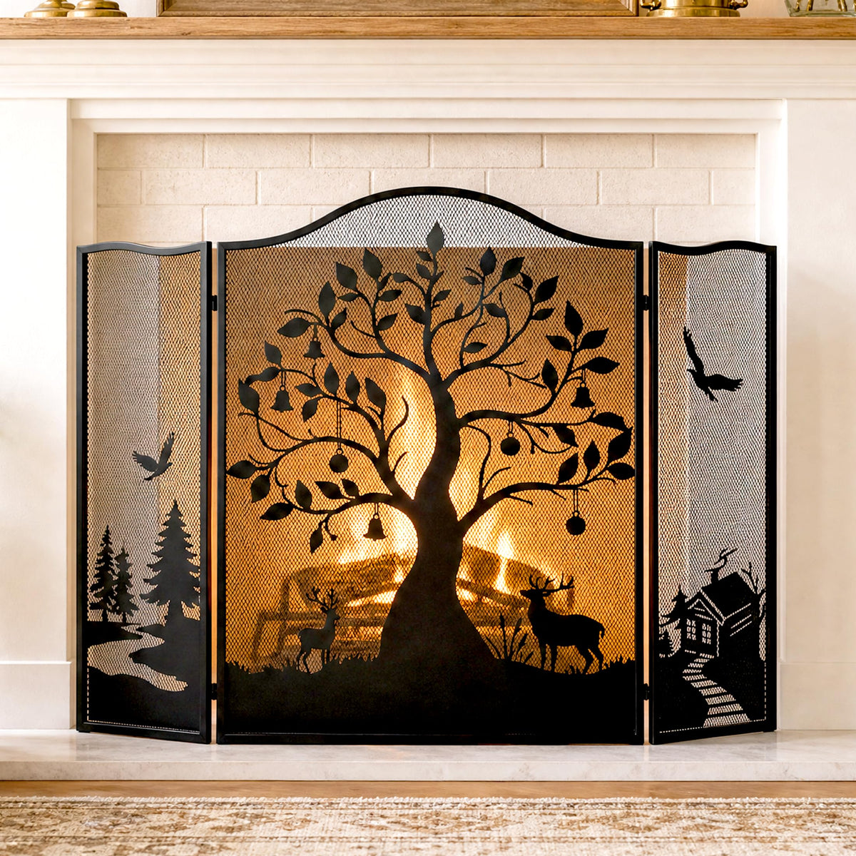 50" x 36" 3-Panel Tree Pattern Fireplace Screen I563