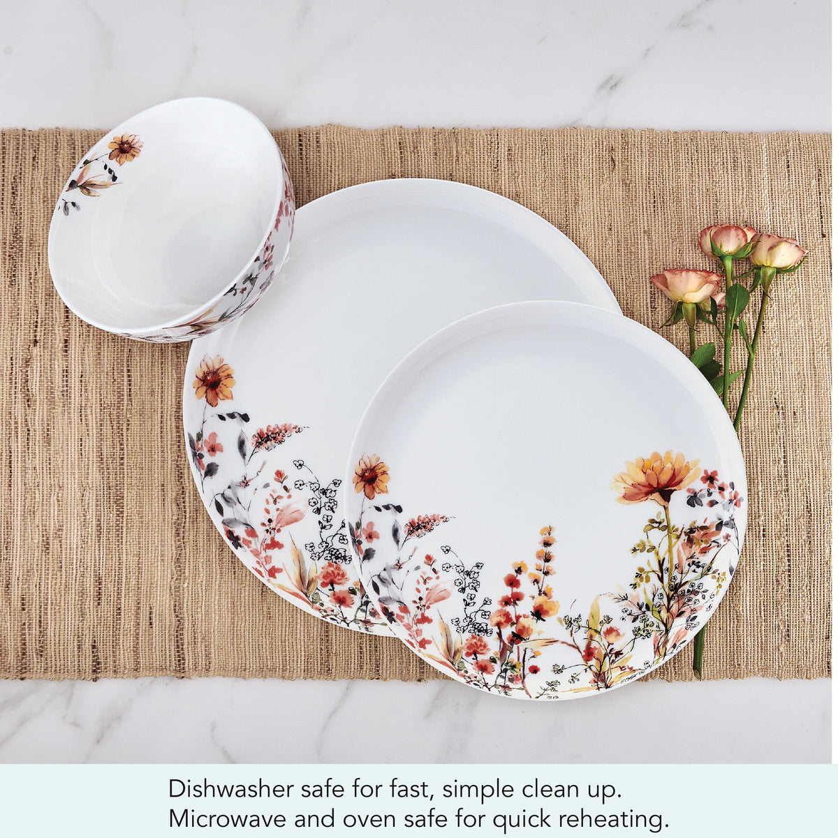 12 Piece Floral Bone China Dinnerware Set P942859