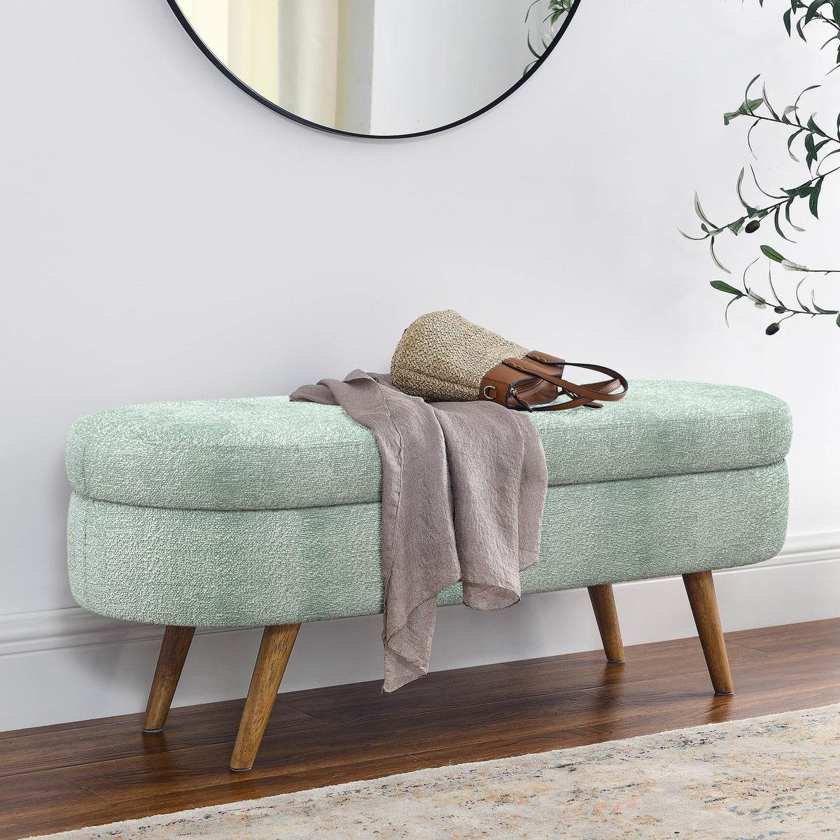 Oval Storage Bench with Rubber Wood Legs Gray B4851