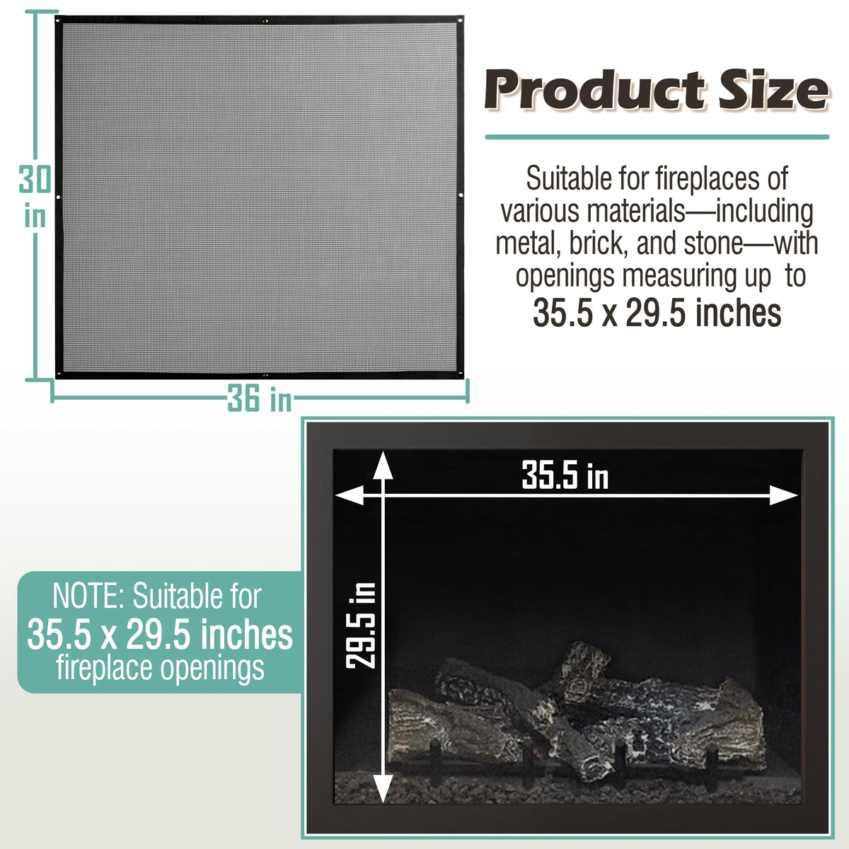 Black Magnetic Mesh Fireplace Cover H8048