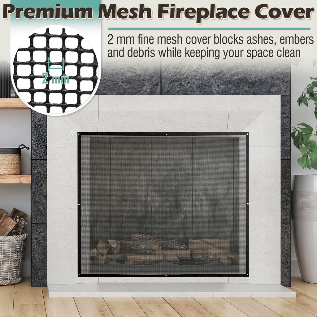 Black Magnetic Mesh Fireplace Cover H8048