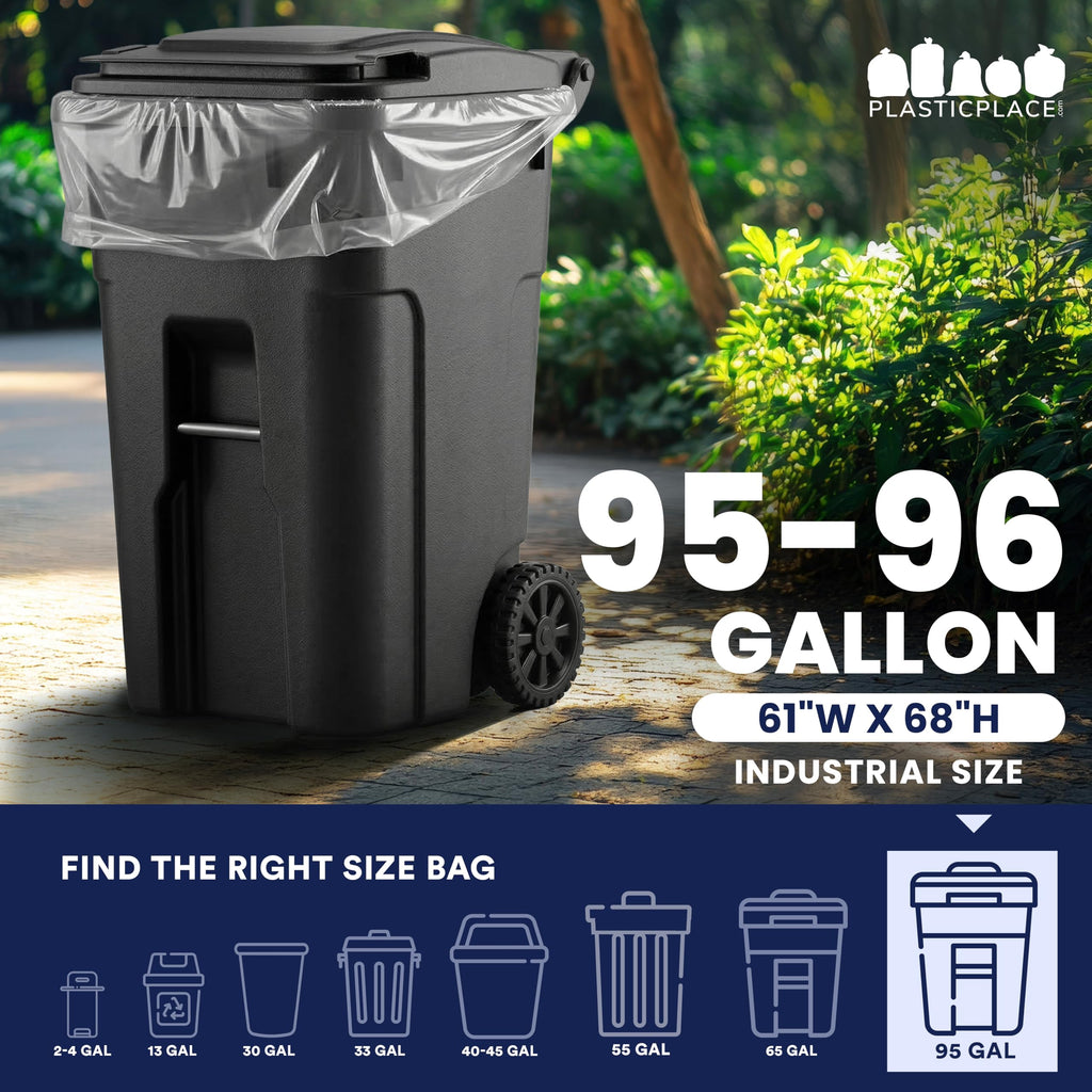 95-96 Gallon 2 Mil Clear Heavy Duty Trash Bags 25 Count W900