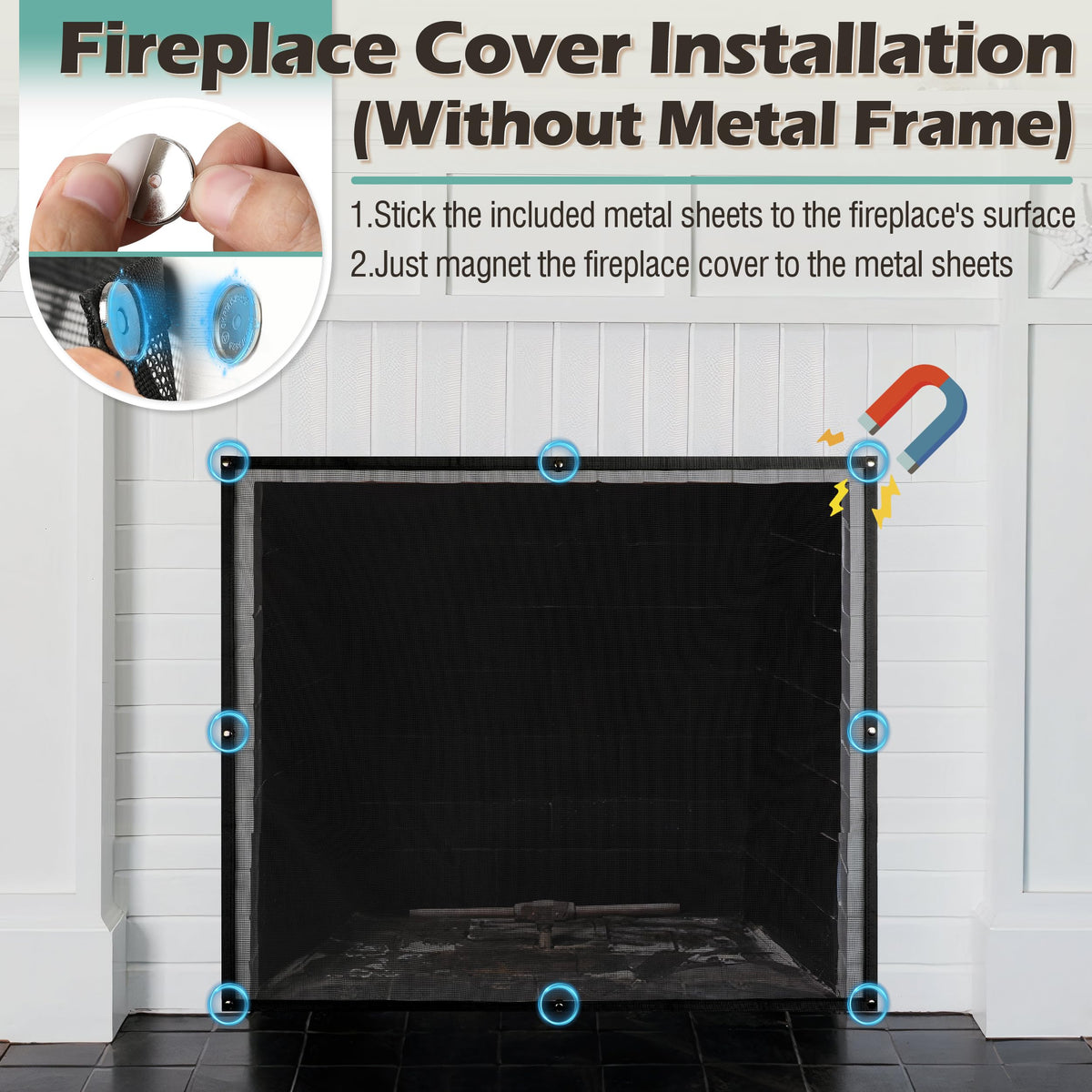 Black Magnetic Mesh Fireplace Cover H8048