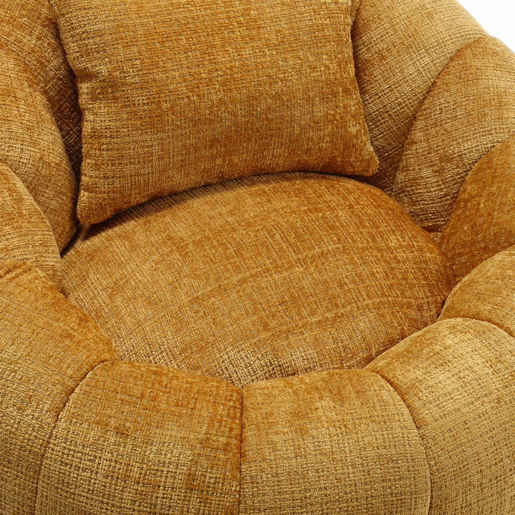 Yellow Chenille Bean Bag Chair with Ottoman and Pillow E73595