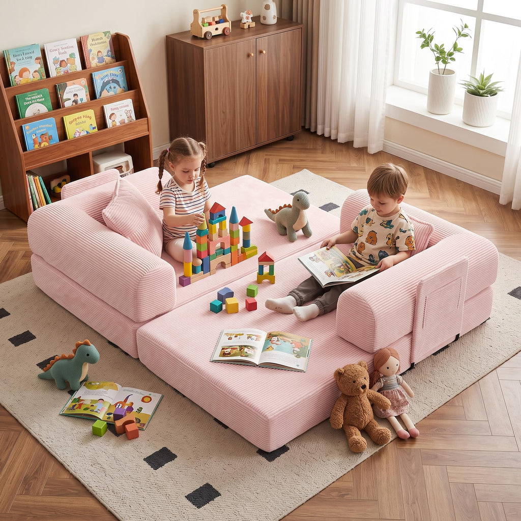 Pink Convertible Futon Sofa Bed with 3 Pillows K52277