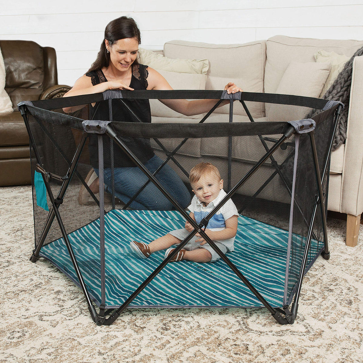 Baby Delight Go with Me Eclipse Deluxe Playard, Watercolor Stripe Base → Watercolor Stripe Playard P138585